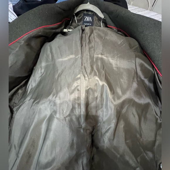 Zara Olive Green/Red Wool Blend Coat Excellent Condition XS - Picture 8 of 9